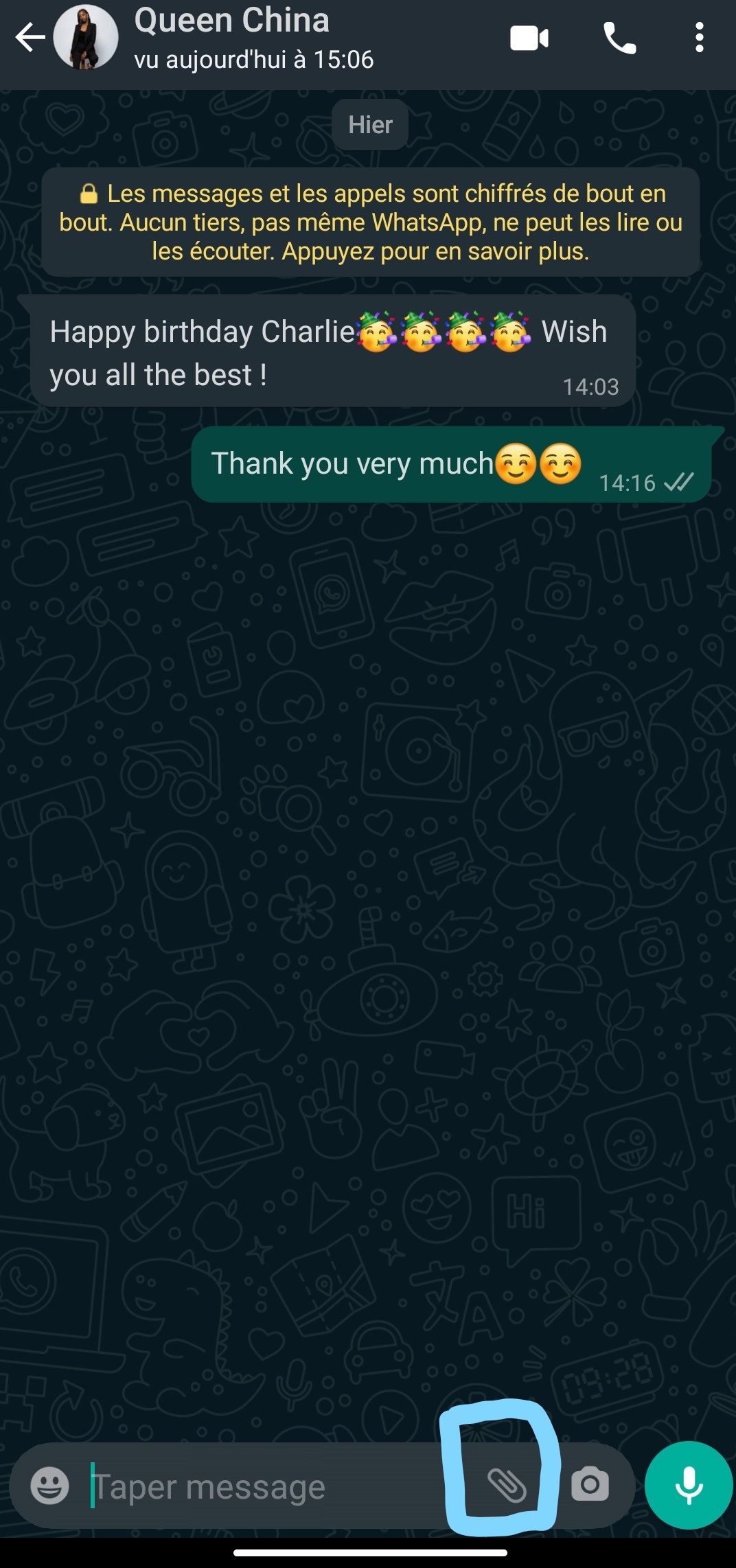 Conversation whatsapp sélection d'une pièce jointe
