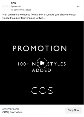 Appel à l'action Facebook CTA Instagram COS