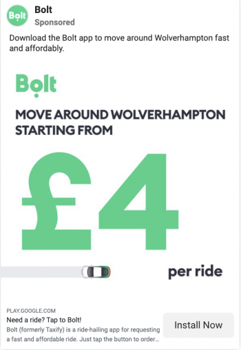 Exemple d'appel à l'action Facebook Bolt